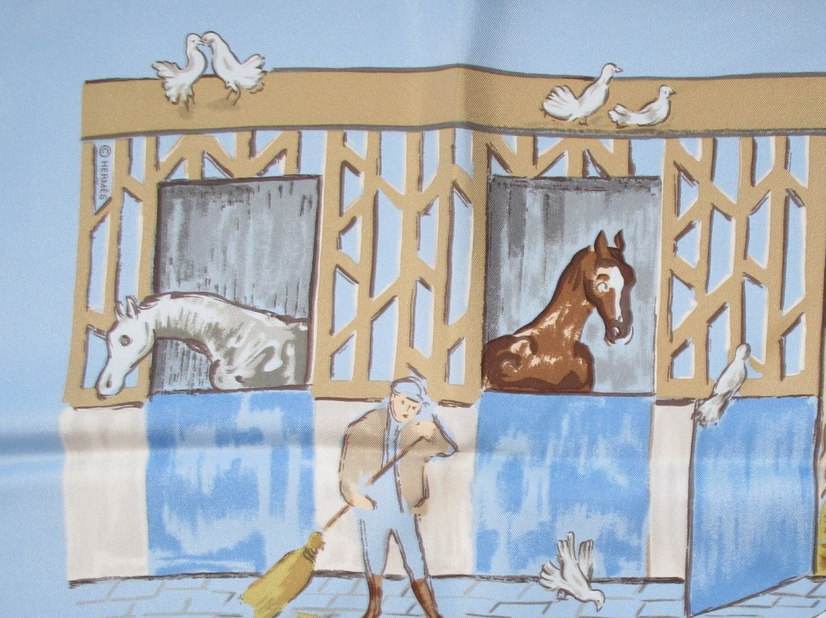 Hermes 2006 Blue Etoupe LES BOXES by Jean-Louis Clerc Twill Silk 90, Mint! - poupishop
