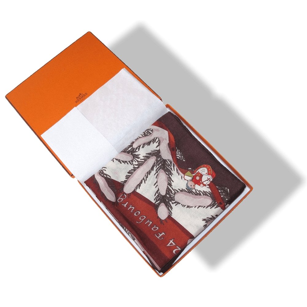 Hermes 2006 Lie de Vin Pink Noel au 24 Faubourg by Dimitri Rybaltchenko Cashmere 90cm, Grail in Box! - poupishop