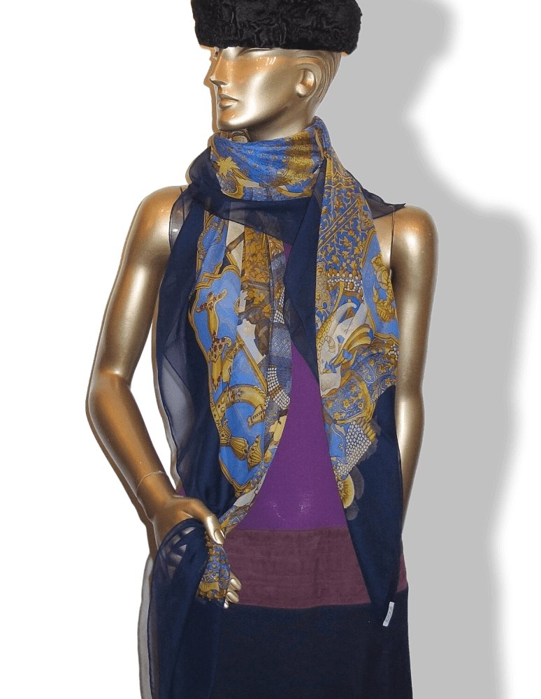 Hermes 2006 Navy Gold Splendeur des Maharajas Mousseline 140, NIB! - poupishop