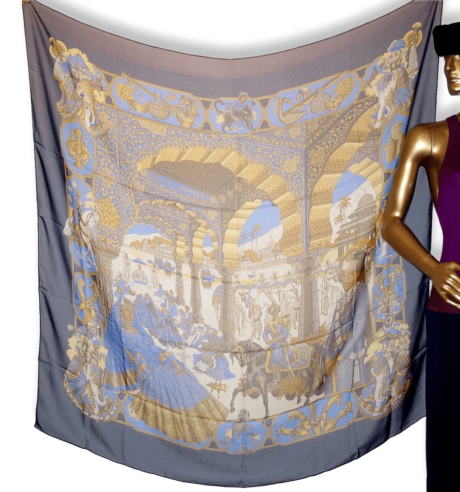 Hermes 2006 Navy Gold Splendeur des Maharajas Mousseline 140, NIB! - poupishop