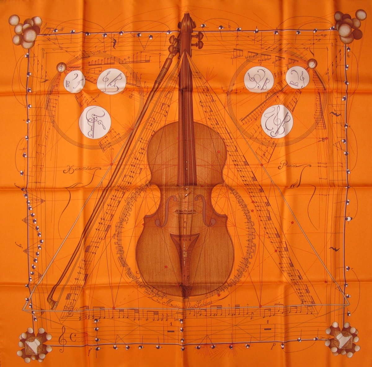 Hermes 2006 Orange Brown Musique des Spheres Twill 90cm, New! - poupishop