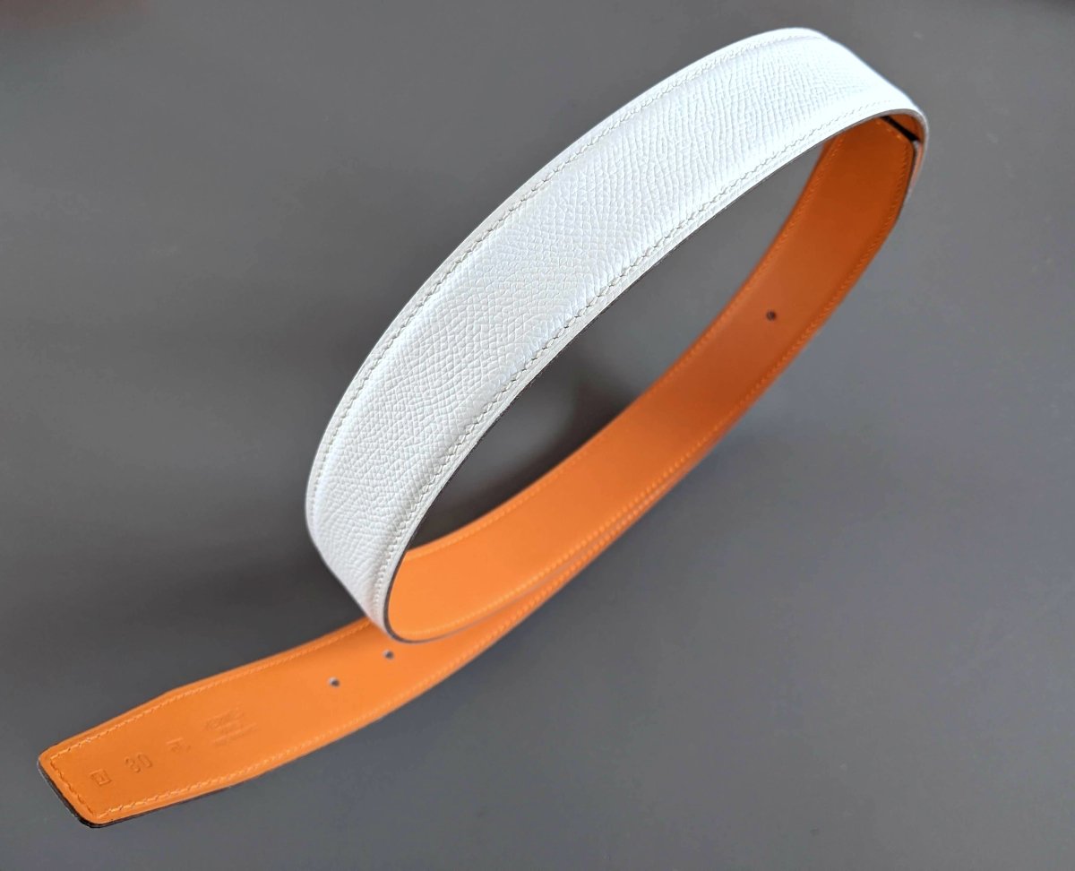 Hermes 2006 Orange/White Reversible Leather Strap Belt 32 MM Sz80, NIB! - poupishop