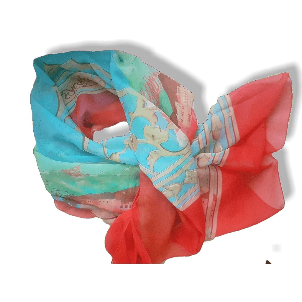 Hermes 2006 Red Blue Green Le Fleuve Sacre Mousseline 140, NIB! - poupishop