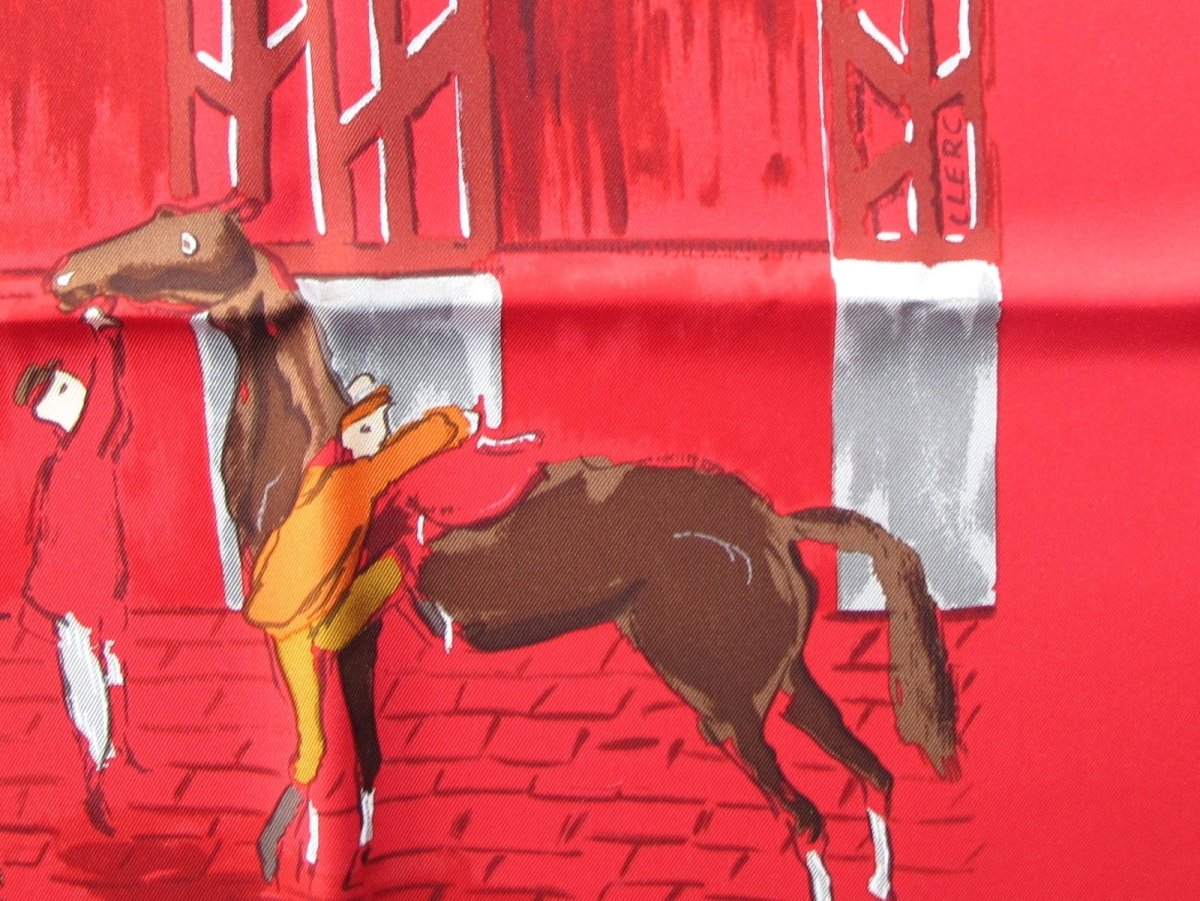 Hermes 2006 Red Raspberry BOXES by Jean-Louis Clerc Twill Silk 90cm, New! - poupishop
