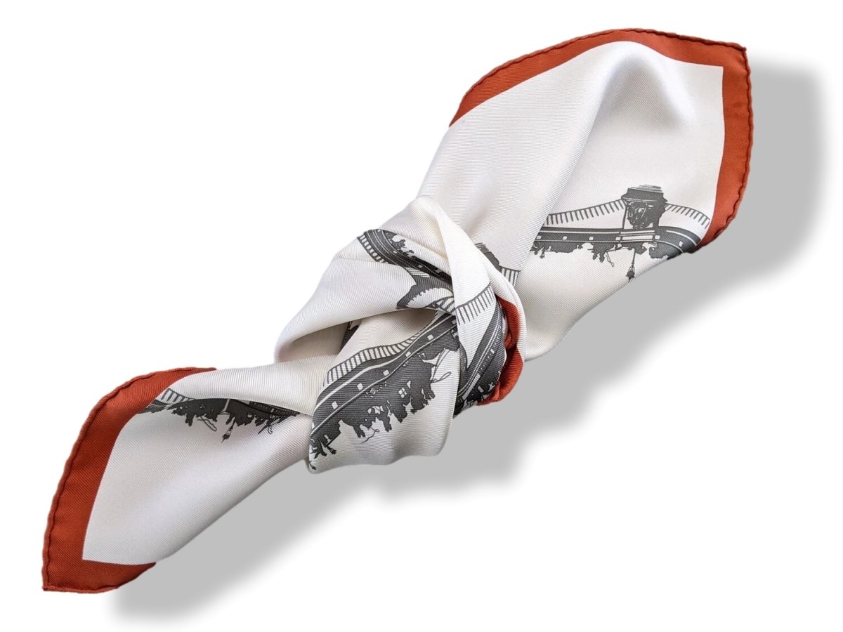 Hermes 2006 Rust/White/Grey Special Issue Paris in the Air - L'air de Paris Pont de Paris Twill Gavroche 42cm - poupishop