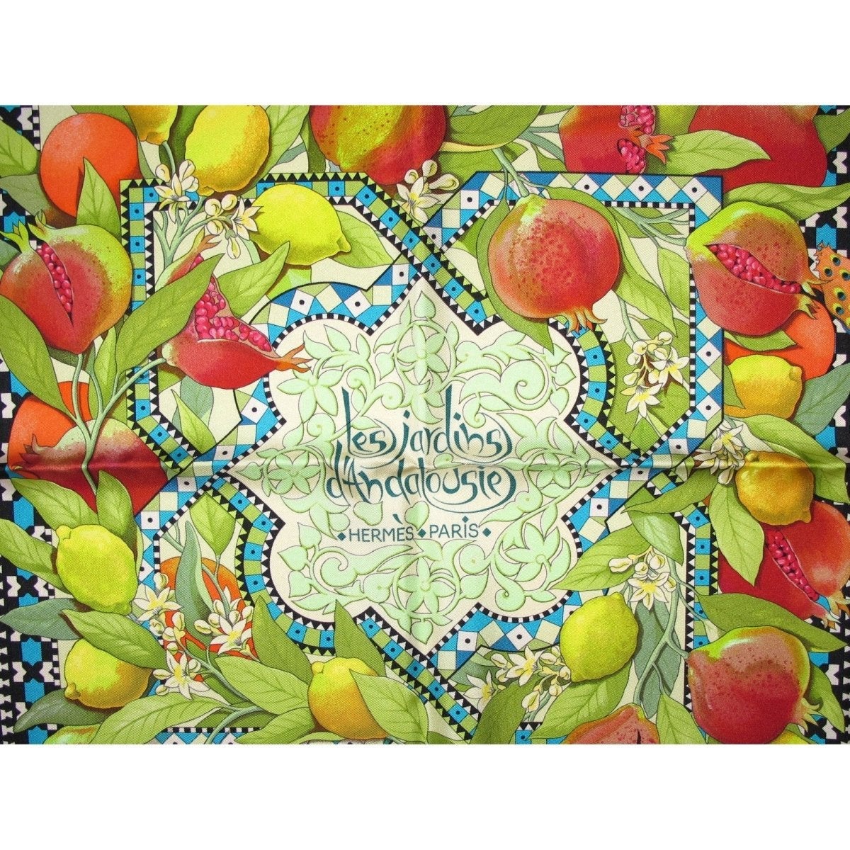 Hermes 2006 Turquoise Jardins d'Andalousie by Aline Honore Twill 90cm, New! - poupishop