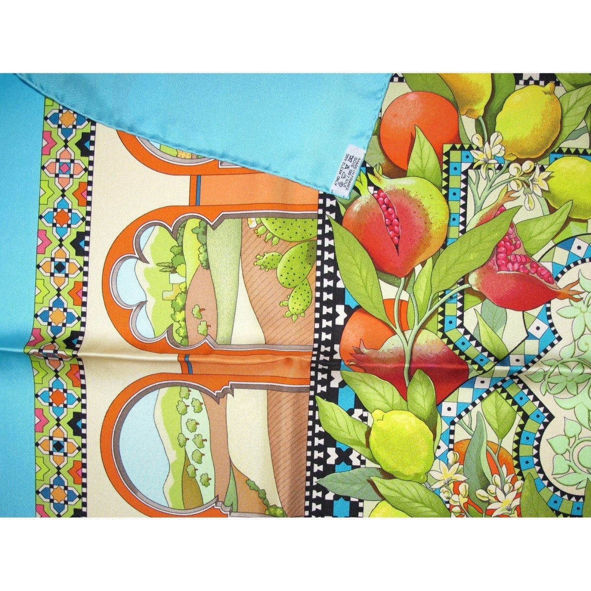 Hermes 2006 Turquoise Jardins d'Andalousie by Aline Honore Twill 90cm, New! - poupishop