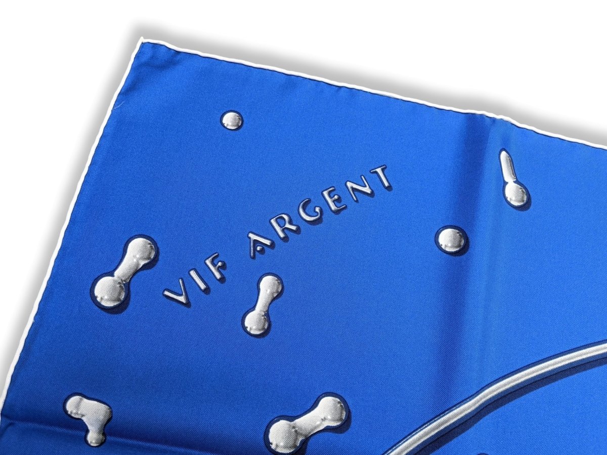 Hermes 2007 Bleu/Blanc/Argent Vif Argent by Dimitri Rybaltchenko Twill 90cm, New! - poupishop