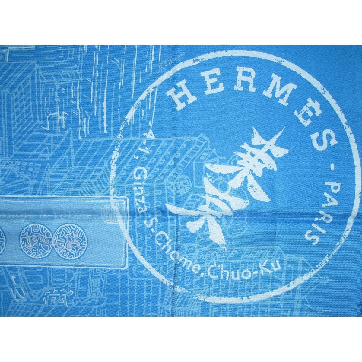 Hermes 2007 Blue White De Passage a Tokyo Opening Store Twill 90cm, Limited in Box! - poupishop