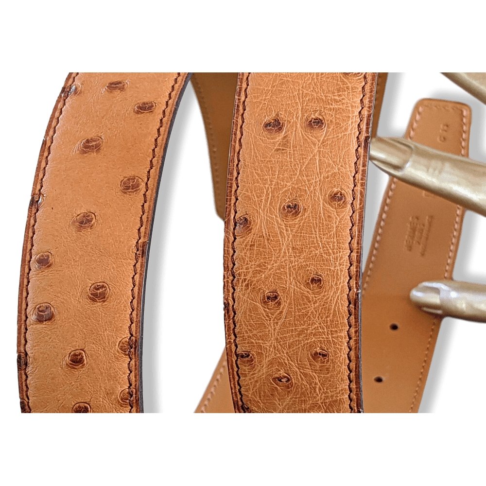 Hermes 2007 Gold Ostrich Skin Reversible Strap for Belt 32 mm Sz90, BNIB!