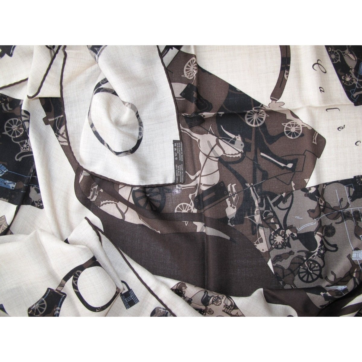 Hermes 2007 Natural Black Brown Kelly en Caleche Cashmere Shawl 140