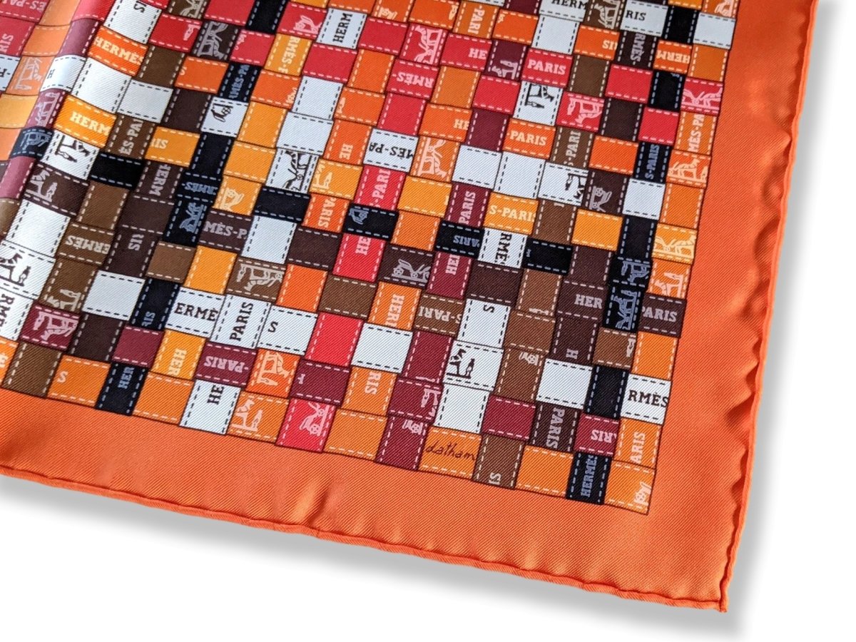 Hermes 2007 Orange/Marron BOLDUC AU CARRE by Caty Latham Twill 90, New!