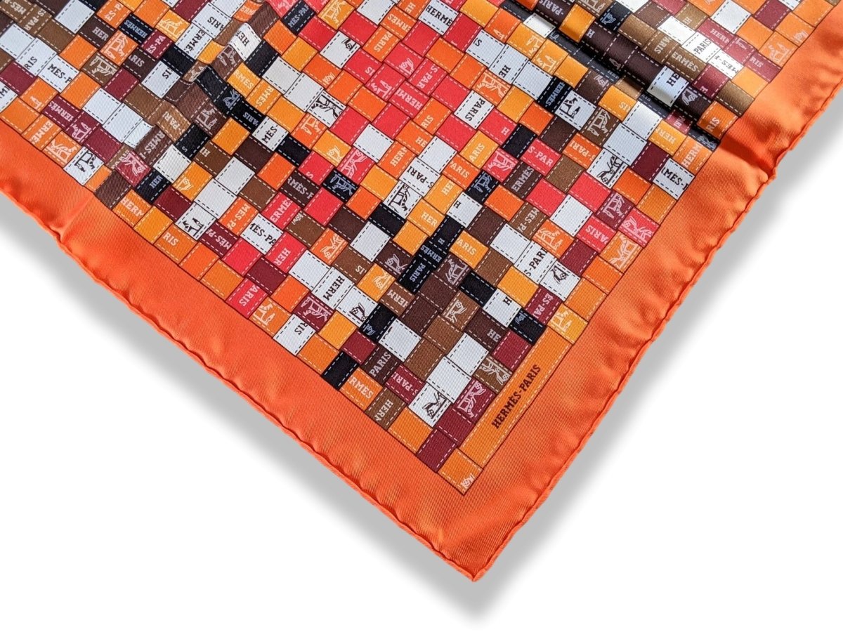 Hermes 2007 Orange/Marron BOLDUC AU CARRE by Caty Latham Twill 90, New!