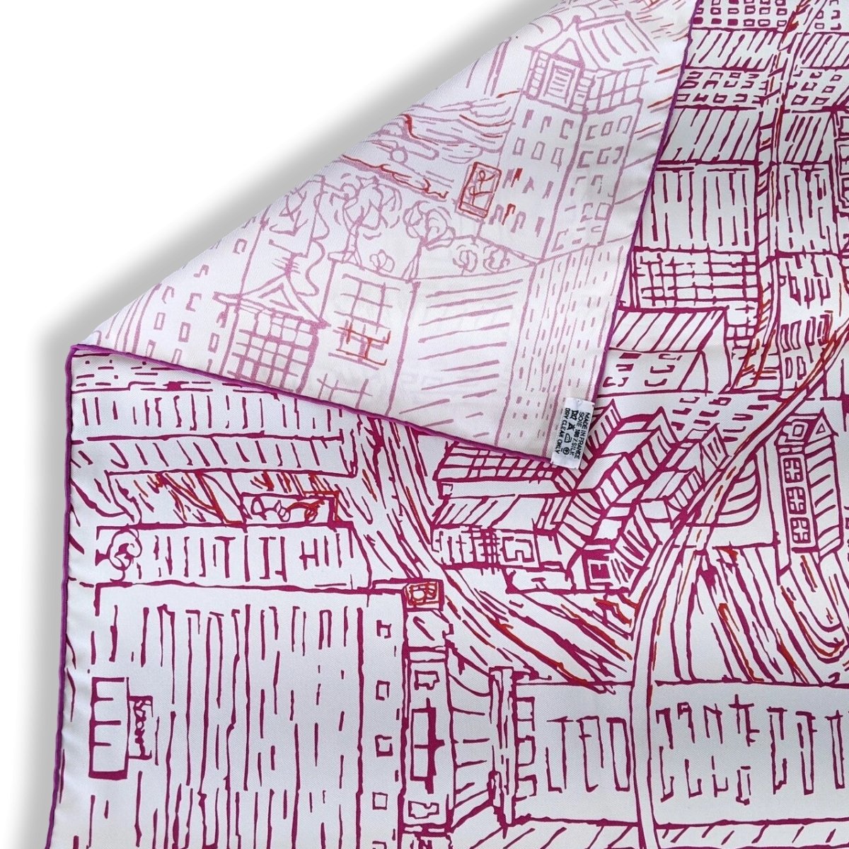 Hermes 2007 Blanc/Rouge/Violet DE PASSAGE A TOKYO Opening Store Twill Scarf 90