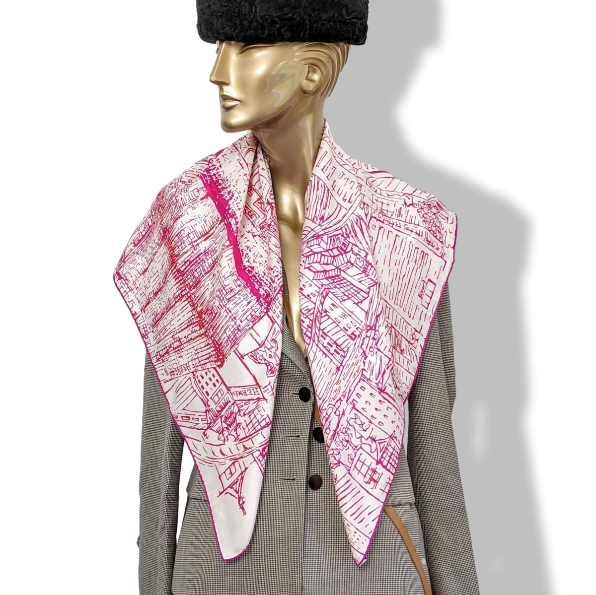 Hermes 2007 Blanc/Rouge/Violet DE PASSAGE A TOKYO Opening Store Twill Scarf 90