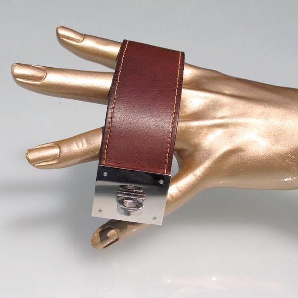 Hermes 2008 Calfskin/Silver Kelly Dog KD Manchette Bracelet