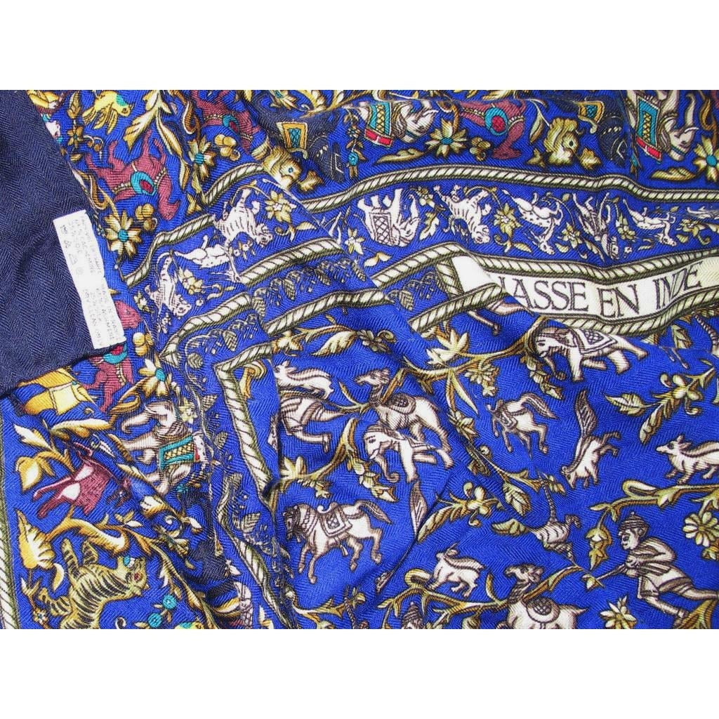 Hermes Blue Chasse en Inde Shawl 140