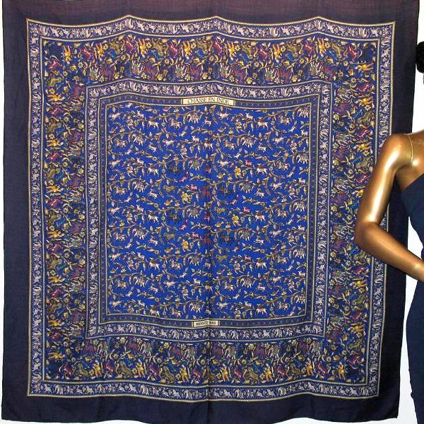 Hermes Blue Chasse en Inde Shawl 140