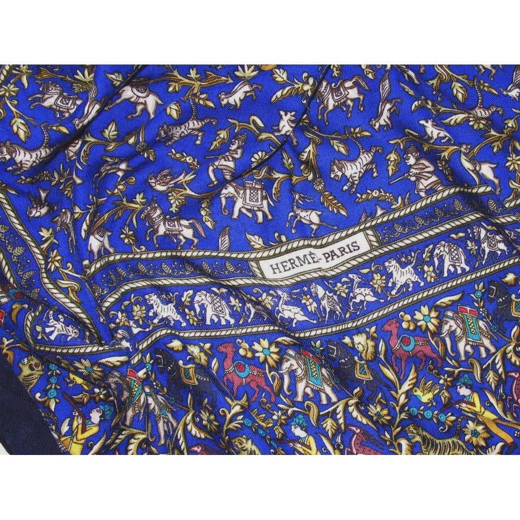 Hermes Blue Chasse en Inde Shawl 140