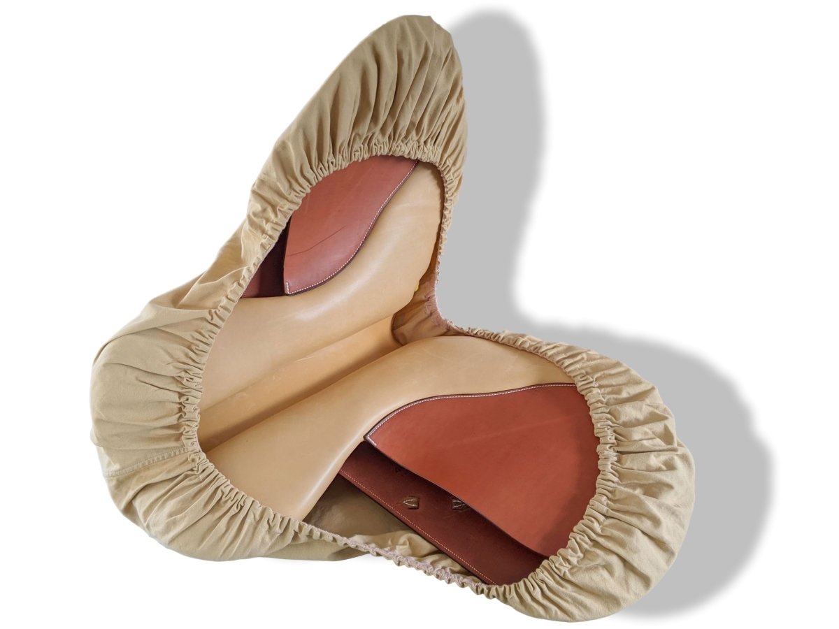 Hermes 2008 Pets Naturel/Sable Bull Calf CLASSIC ORIENTED JUMPING SADDLE, Sz 17" New!