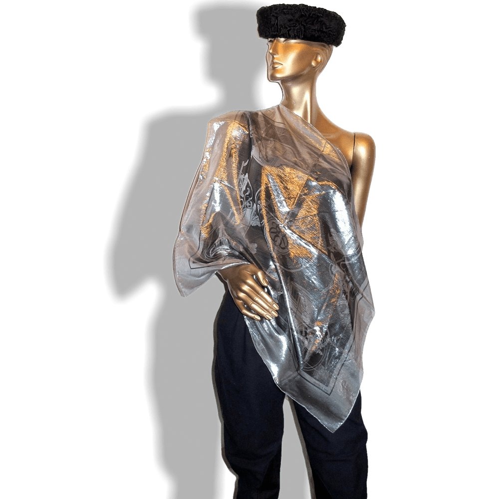 Hermes Silver 'Glam' Ex Libris 70% Silk 70 cm