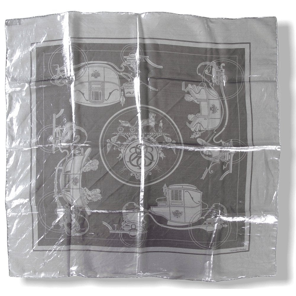 Hermes Silver 'Glam' Ex Libris 70% Silk 70 cm