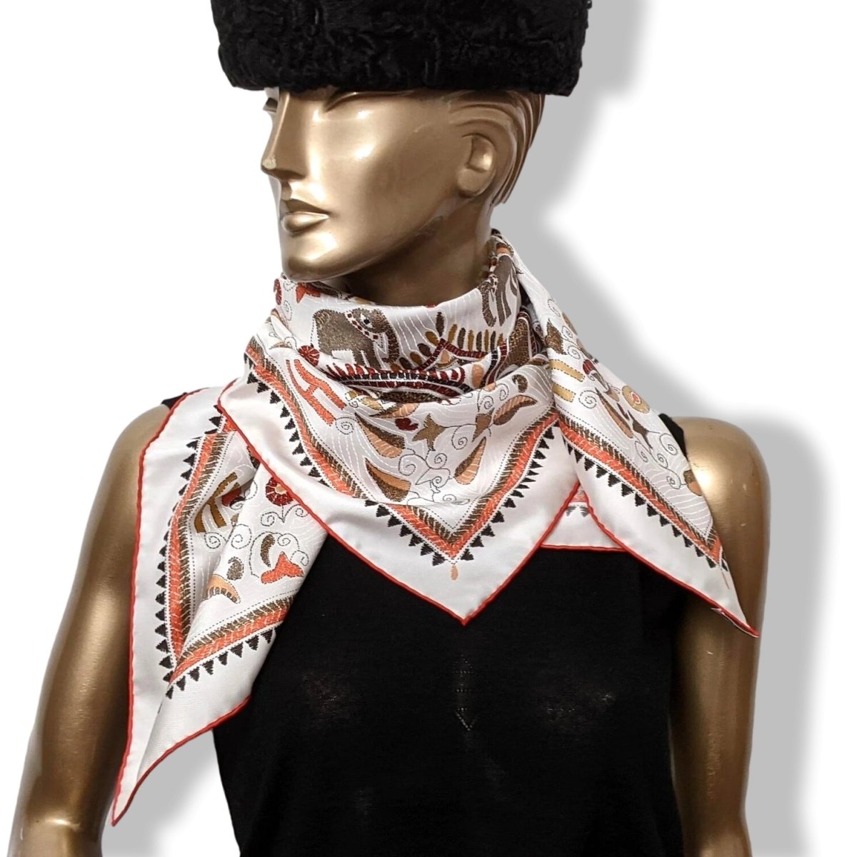 Copie de Hermes 2008 White/Red/Pumpkin Carre KANTHA Indian's Patterns Twill 90, NIB!