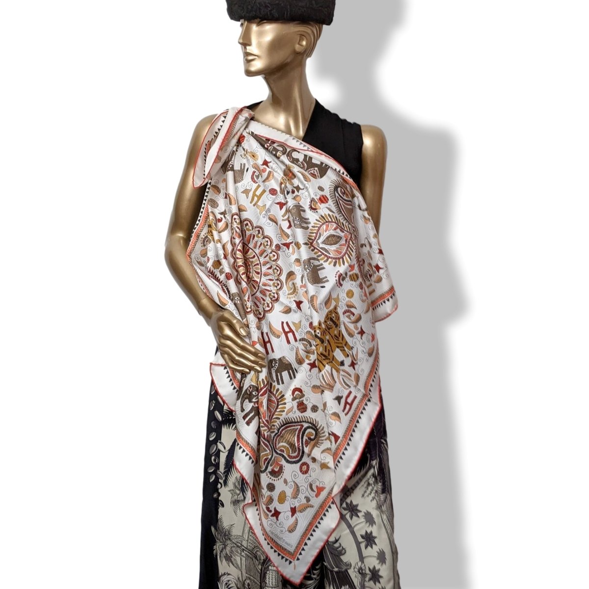 Copie de Hermes 2008 White/Red/Pumpkin Carre KANTHA Indian's Patterns Twill 90, NIB!
