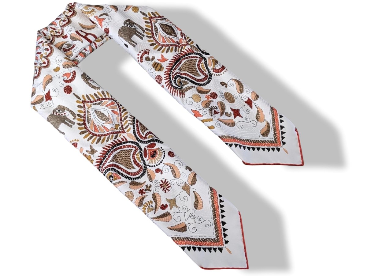 Copie de Hermes 2008 White/Red/Pumpkin Carre KANTHA Indian's Patterns Twill 90, NIB!