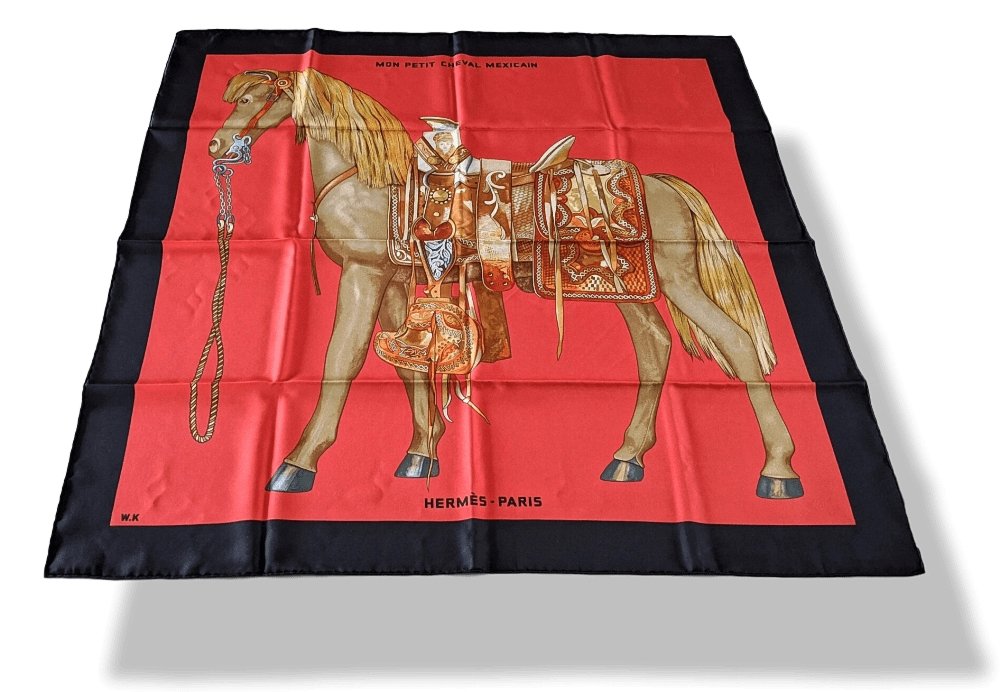 Hermes 2009 Black/Red Mon Petit Cheval Mexicain by Wlodek Kaminski Twill 90, MINT!