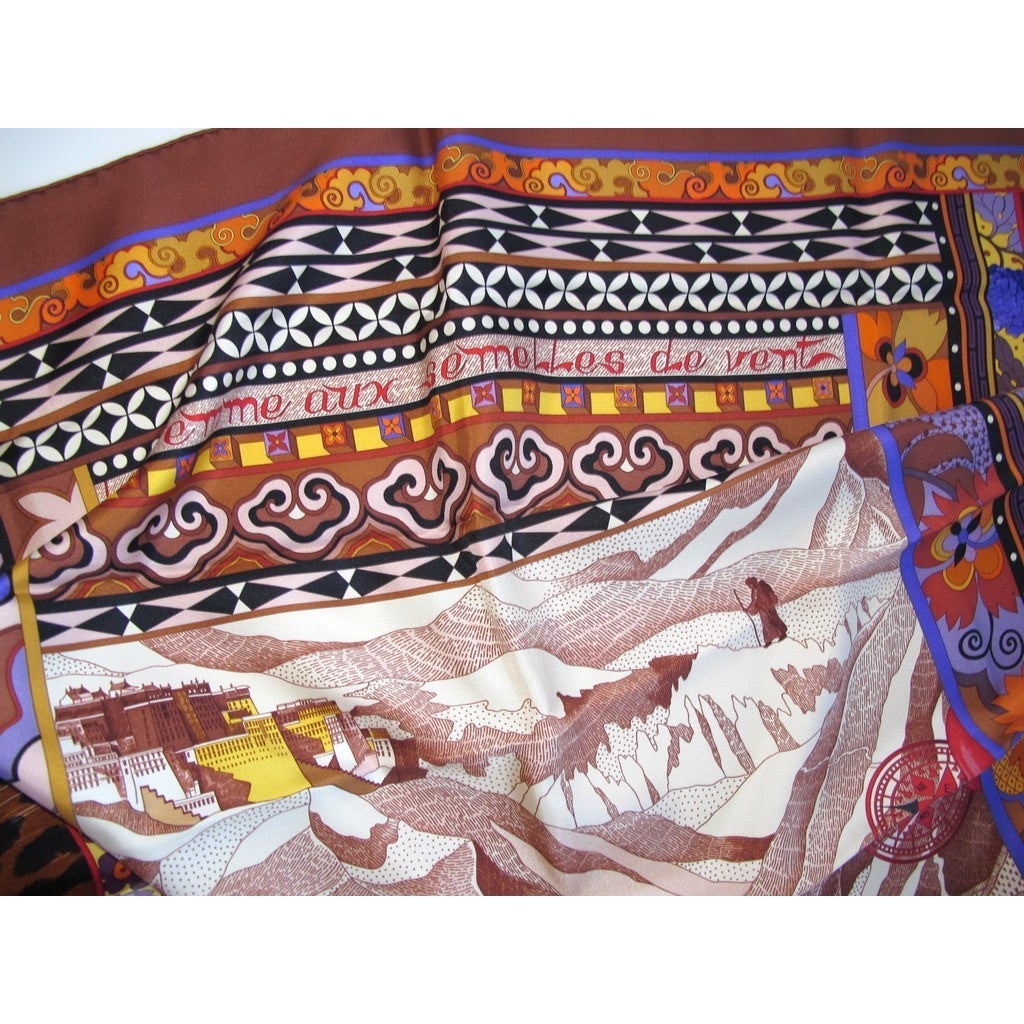 Hermes 2009 Brown/Purple Femme aux semelles de Vent Twill 90, NIB! - poupishop