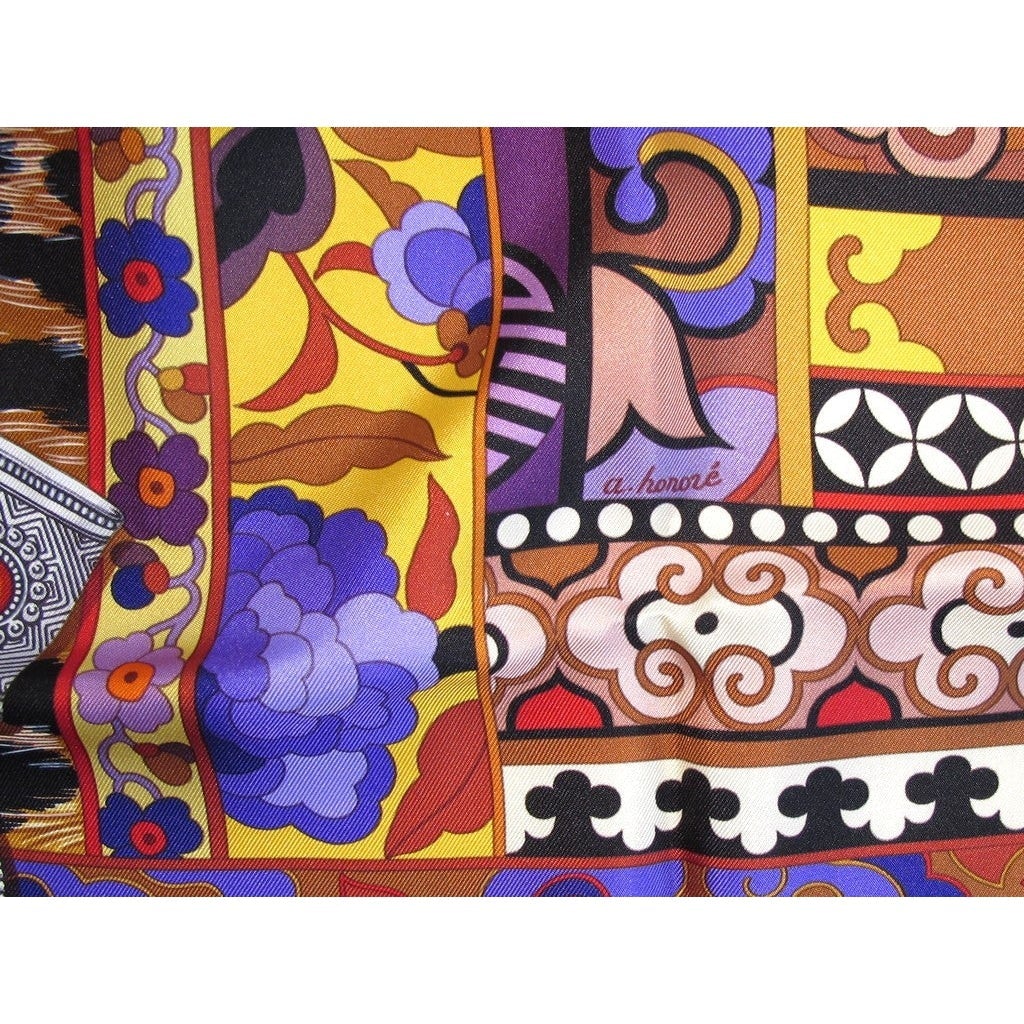 Hermes 2009 Brown/Purple Femme aux semelles de Vent Twill 90, NIB! - poupishop