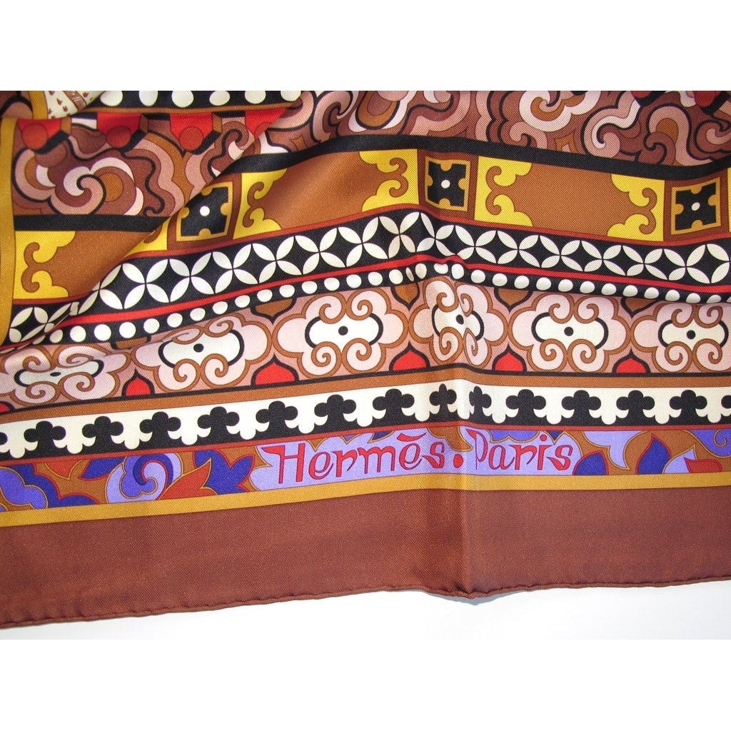 Hermes 2009 Brown/Purple Femme aux semelles de Vent Twill 90, NIB! - poupishop