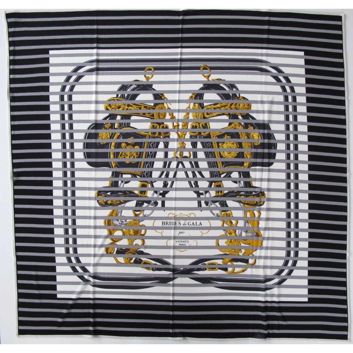 Hermes 2009 B/W Brides de Gala Bayadere Jersey Fluide 90, New! - poupishop