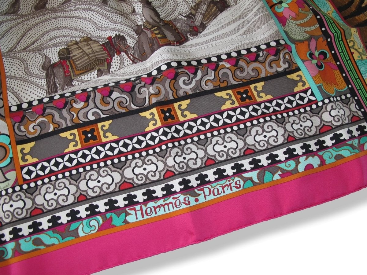 Hermes 2009 Fuchsia LA FEMME AUX SEMELLES DE VENT by Aline Honore Twill 90, Mint with Tiny Flaws!