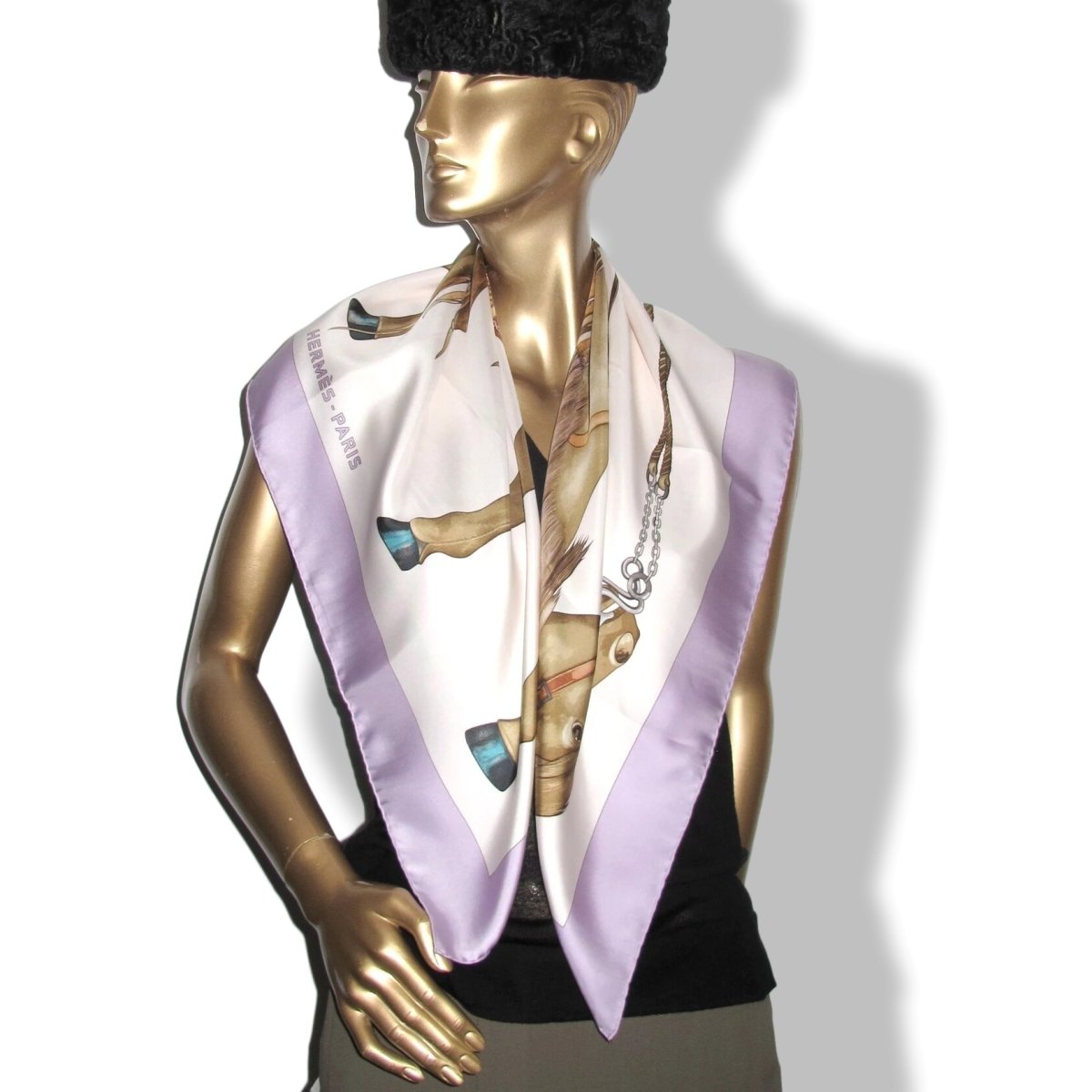 Hermes 2009 Lilas/Blanc MON PETIT CHEVAL MEXICAIN by Wlodek Kaminski Twill 90, MINT!