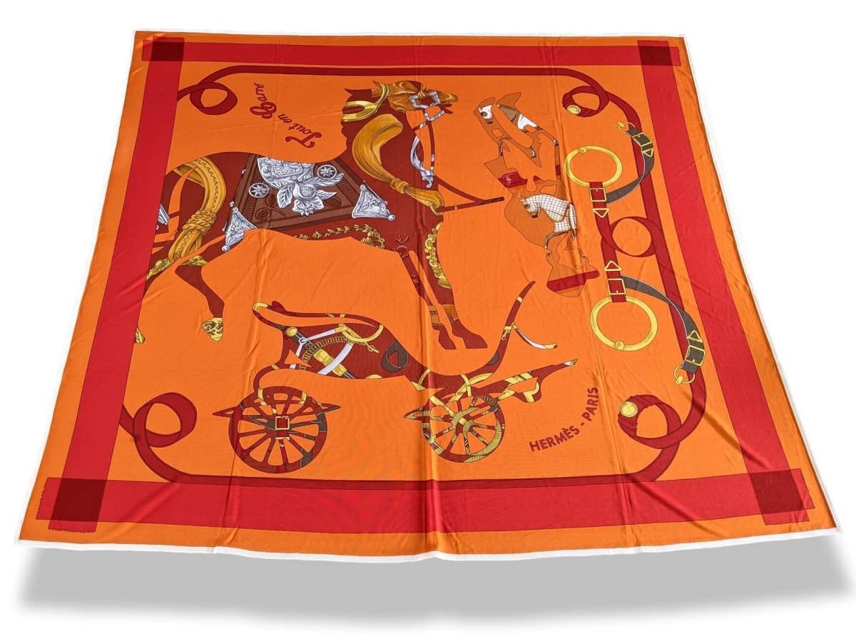 Hermes 2009 Orange/Rouge TOUT EN CARRE by Bali Barret Jersey Fluide 90, New!
