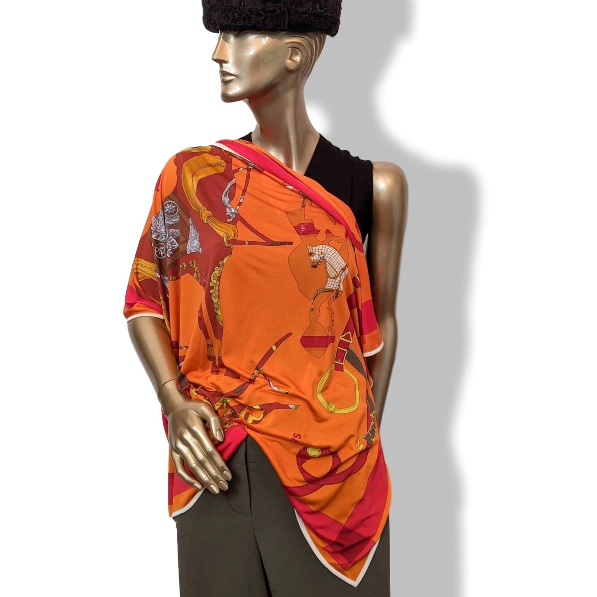 Hermes 2009 Orange/Rouge TOUT EN CARRE by Bali Barret Jersey Fluide 90, New!