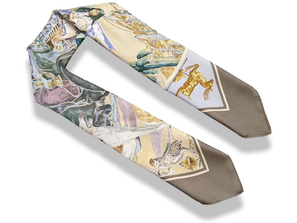 Hermes 2009 Taupe CONCOURS D'ELEGANCE, 1885 LIMOUSINES DE VOYAGE by Kermit Oliver Blanc Matte Overlay Twill 90cm - poupishop