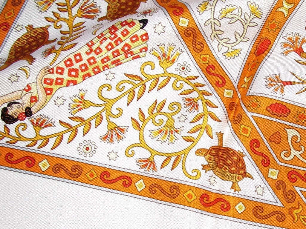 Hermes 2009 White/Orange Peuple du Vent Twill 90cm, New! - poupishop