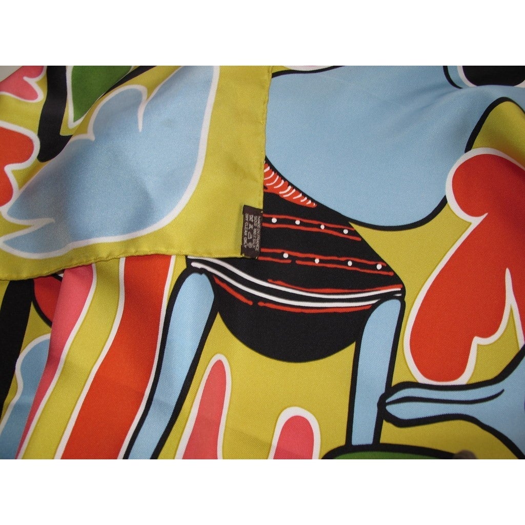 Hermes 2010 Anis/Pink Lilanga Artist Scarf Twill 90cm - poupishop