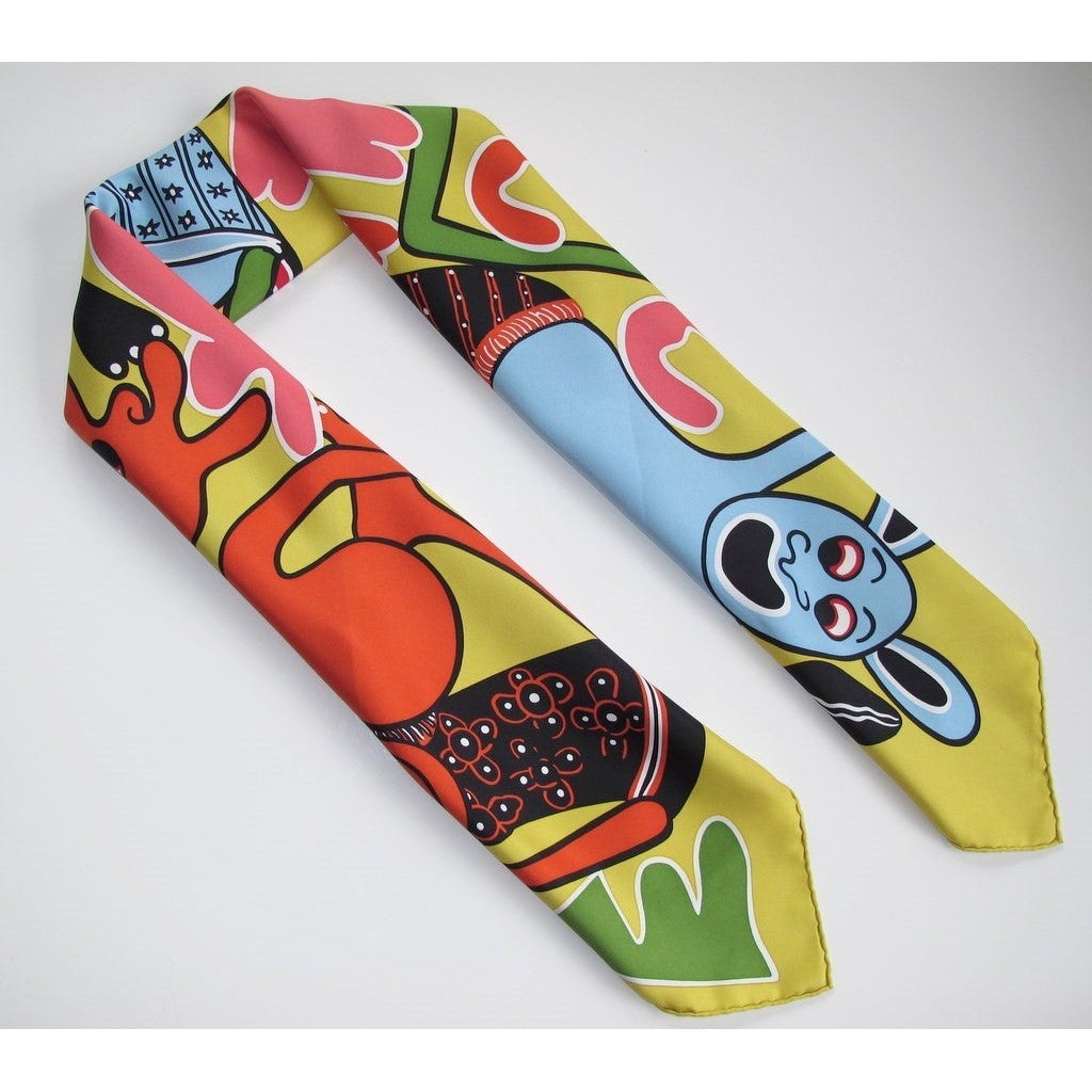 Hermes 2010 Anis/Pink Lilanga Artist Scarf Twill 90cm - poupishop