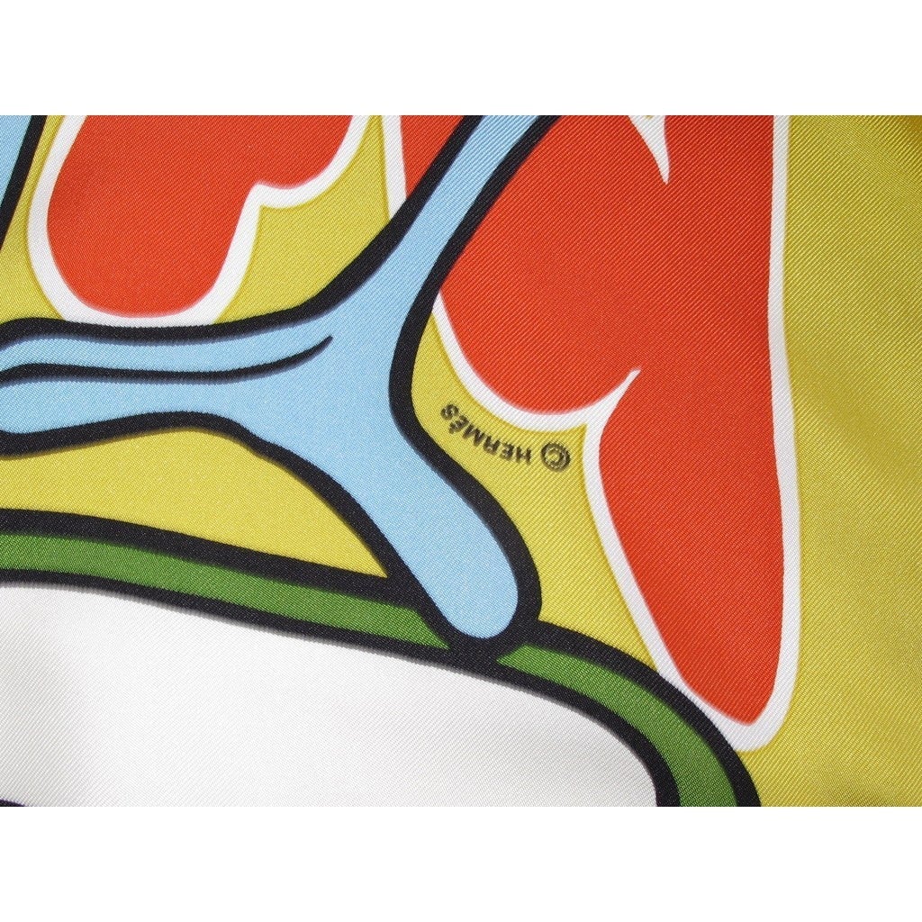 Hermes 2010 Anis/Pink Lilanga Artist Scarf Twill 90cm - poupishop