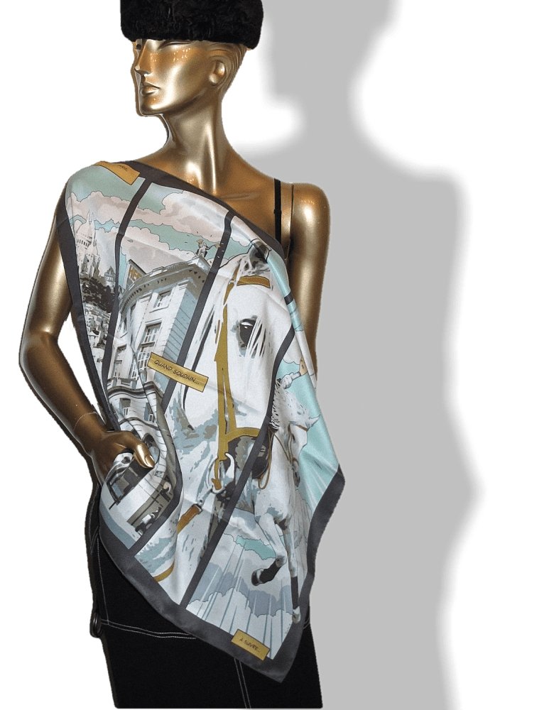 Hermes 2010 Anthracite Turquoise Quand Soudain Vintage Silk 70, NIB! - poupishop
