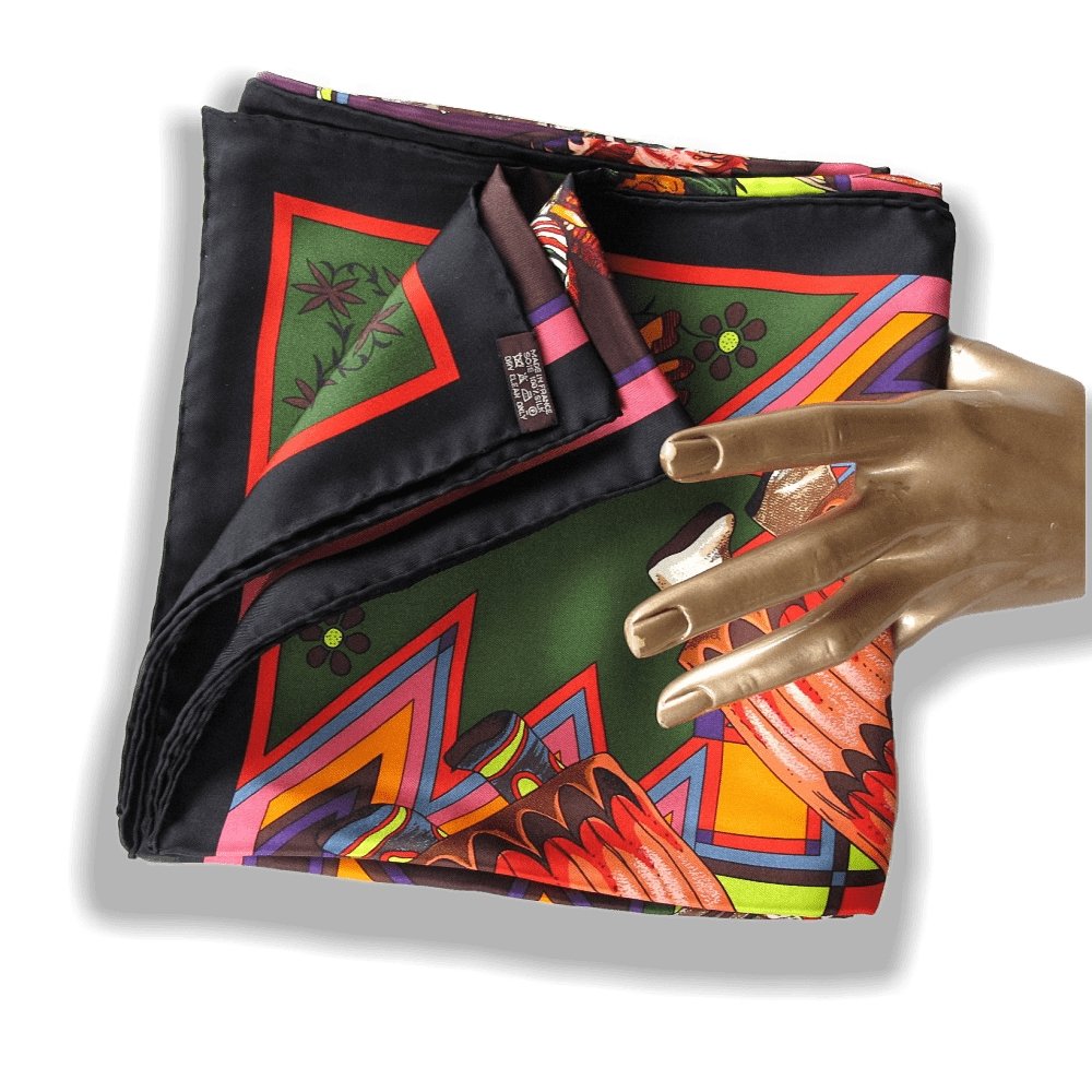 Hermes 2010 Black Kachinas Summer Silk with Blanc Matte Overlay Shawl 140, New! - poupishop