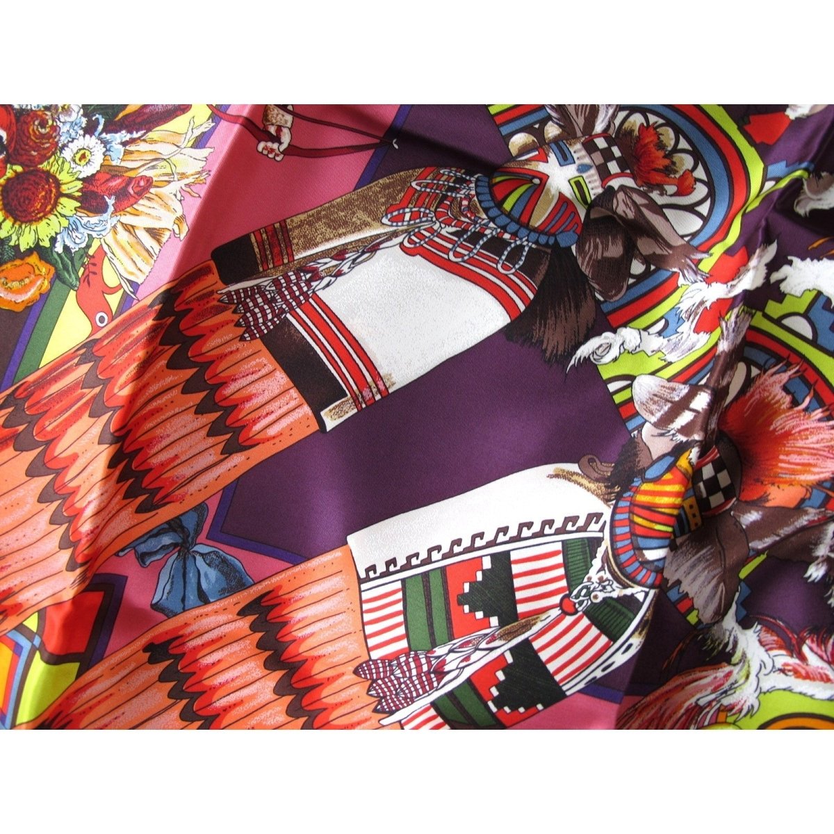 Hermes 2010 Black Kachinas Summer Silk with Blanc Matte Overlay Shawl 140, New! - poupishop