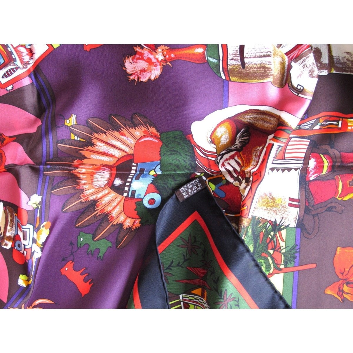 Hermes 2010 Black Kachinas Summer Silk with Blanc Matte Overlay Shawl 140, New! - poupishop