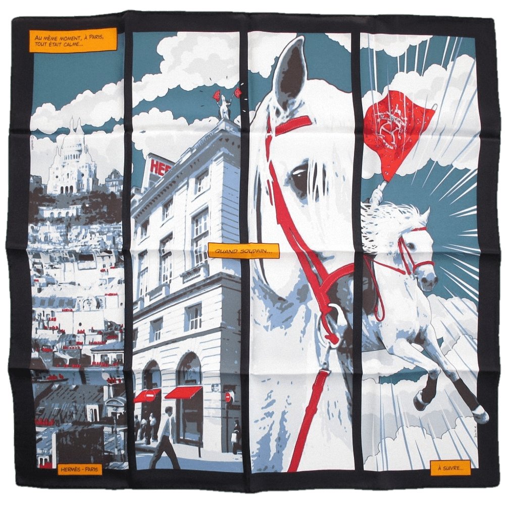 Hermes 2010 Black Quand Soudain Vintage Silk 70, NIB! - poupishop