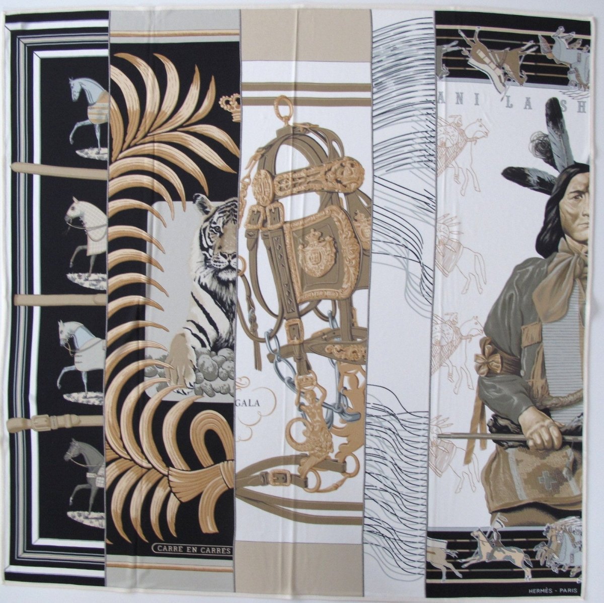 Hermes 2010 Black & White Carre en Carres Jersey Fluide 90cm, New! - poupishop
