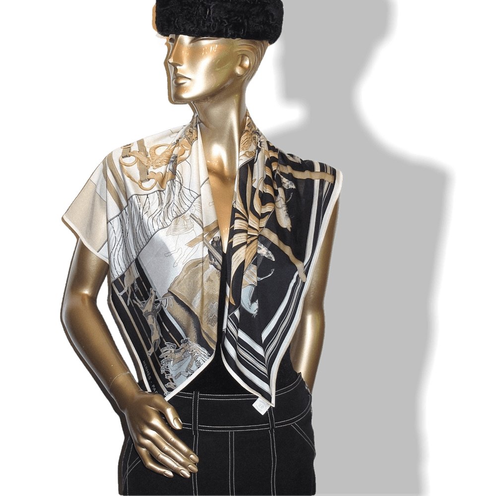 Hermes 2010 Black & White Carre en Carres Jersey Fluide 90cm, NIB! - poupishop